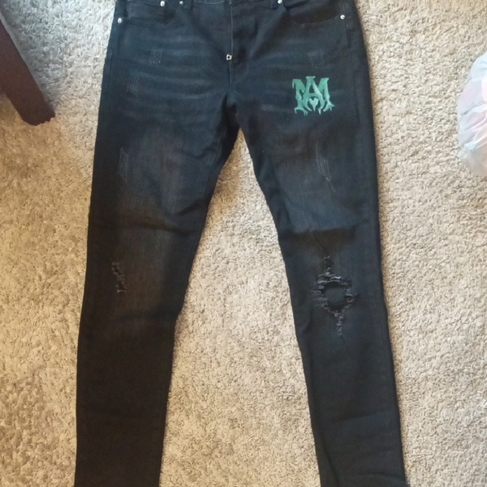 Black Jeans with Green Logo